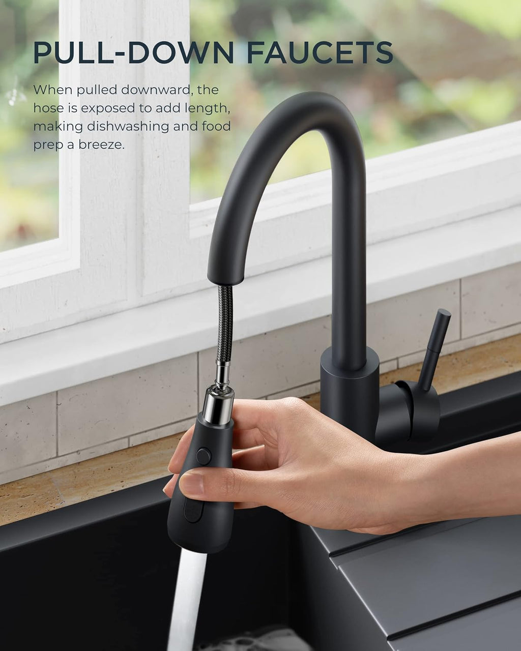 Black Pull-Down Kitchen Faucet