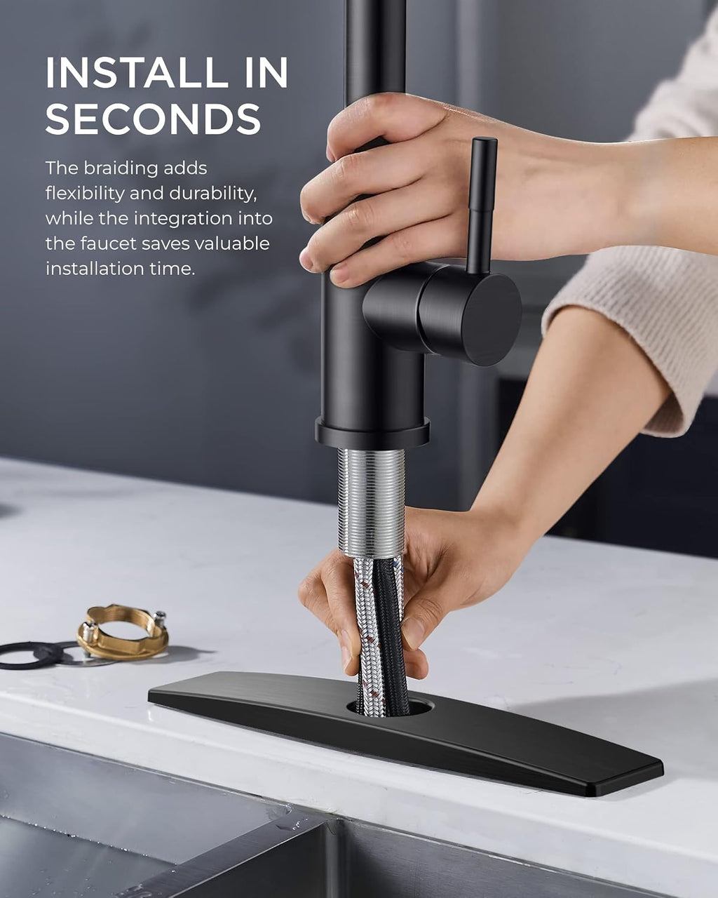 Black Pull-Down Kitchen Faucet