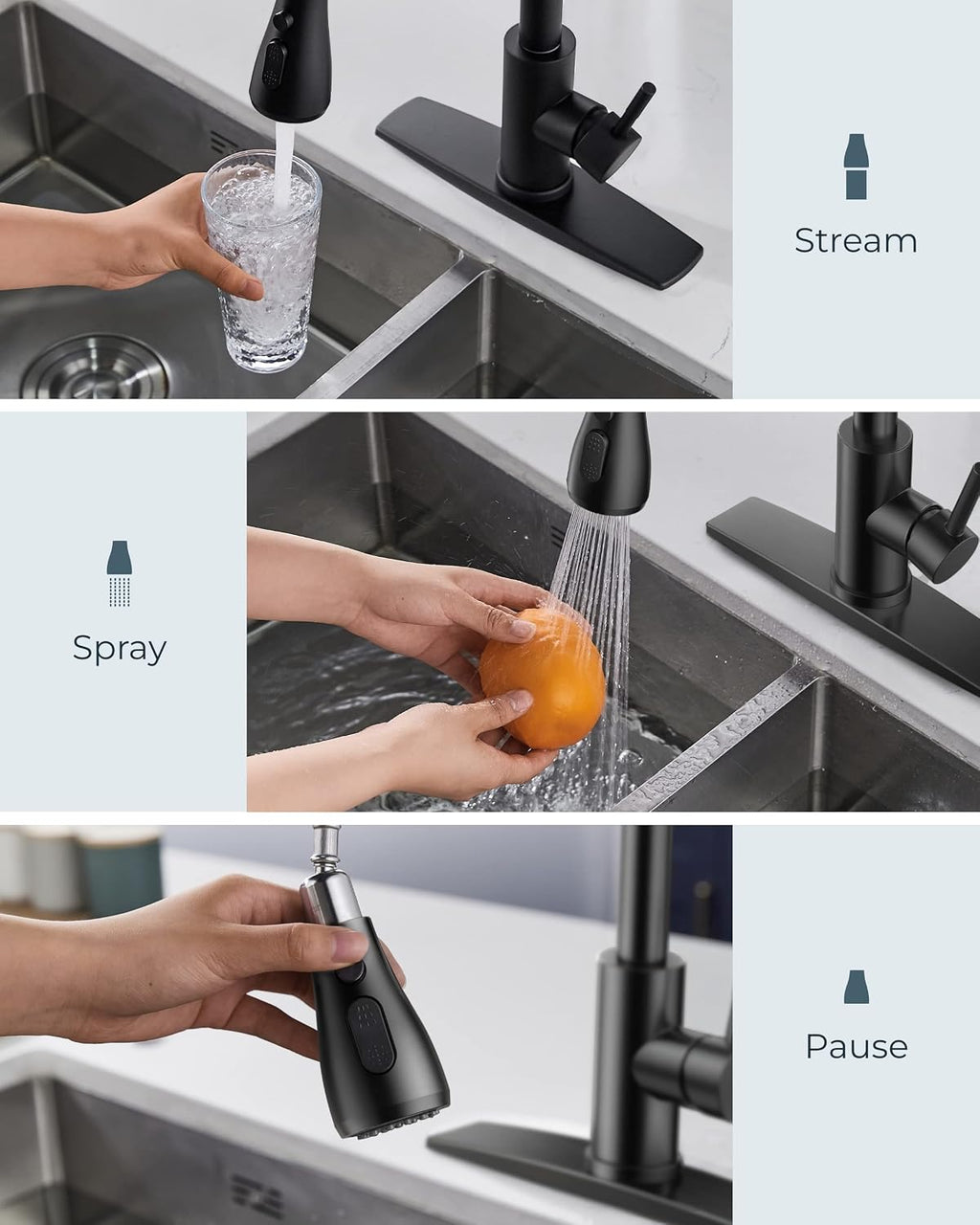 Black Pull-Down Kitchen Faucet