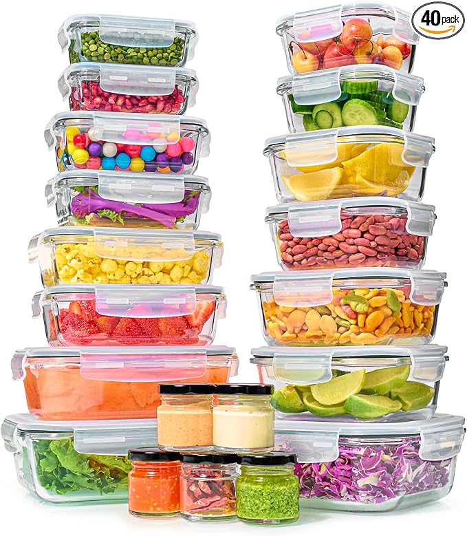 40-Piece Glass Food Storage Containers Set